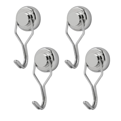 VECELO マグネットフック 4個セット 幅2.5×奥行1.5×高さ6.5cm 磁石 フック 回転式 超強力 ステンレス製 防錆 キッチン用 オフィス用 冷蔵庫 玄関キー ホルダー 浴室 お風呂 壁掛け用 お風呂 壁掛け収納 お洒落 台所 シルバー