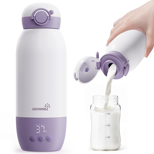 Grwnsy Portable Bottle Warmer for Travel Fast Baby Bottle Warmer Cordless Baby Milk Warmer for Breastmilk/Formula with 10000mAh Battery 600mL Capacity Precise Temperature Control Purple