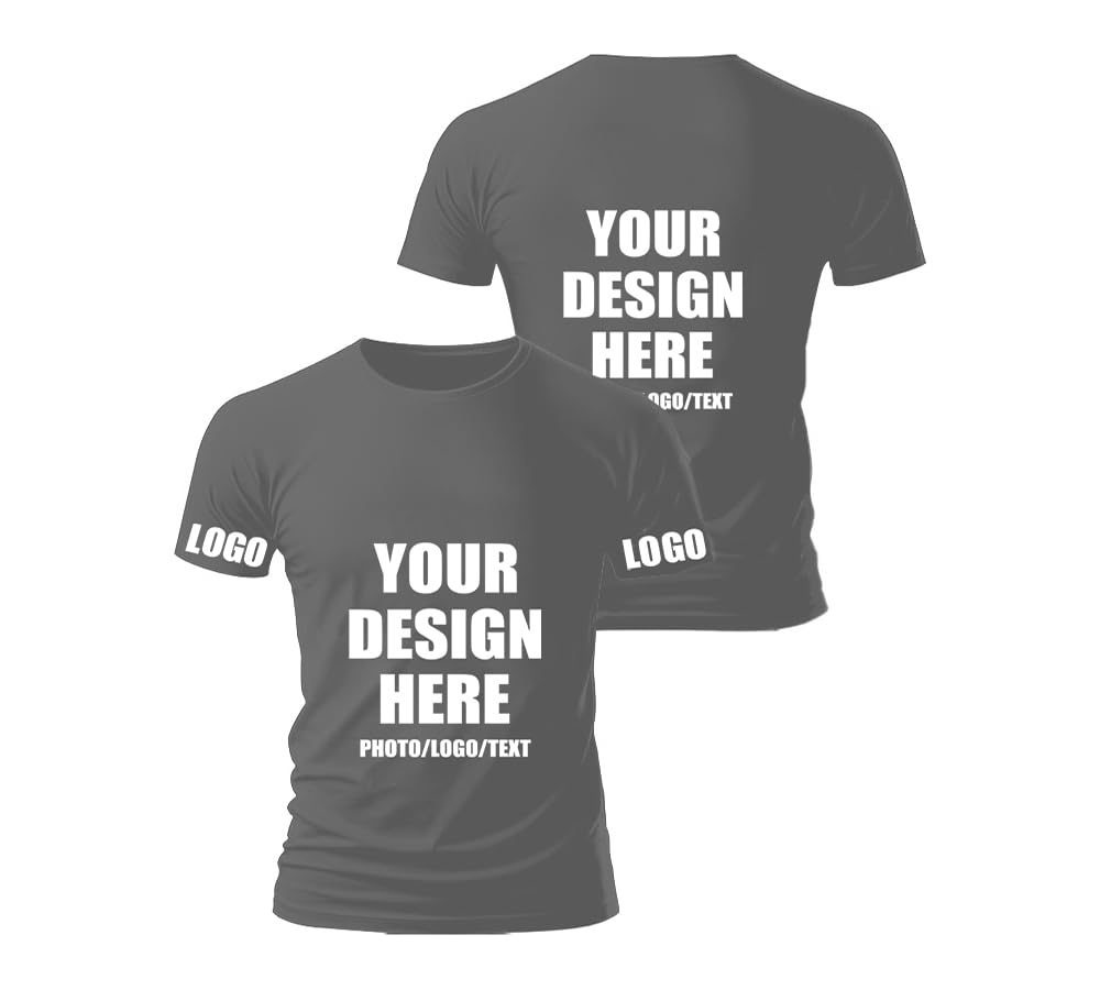 Fyralune Personalised T-Shirt for Men & Custom T Shirts Women,Design Your Own Customisable Shirt, Customisable T-Shirts Add Photos/Text, for Couples Printing Birthdays customised Gifts Gray