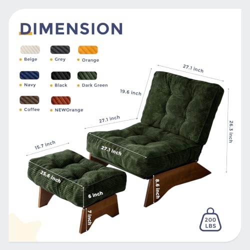 Image of MAXYOYO Accent Chair with Ottoman, Lounge Chair with Adjustable Backrest | Tufted Living Room Chair Upholstered Lounge Chair with Footrest Set, Modern Chair for Reading Room, Green