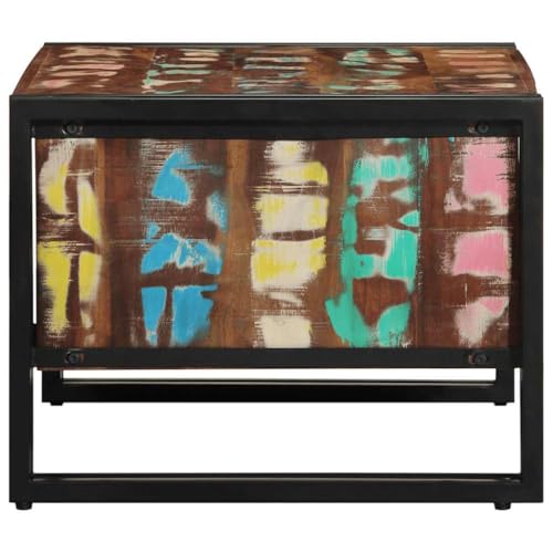 Table d'appoint stable en bois massif vieilli et structure fer industrielle - 7