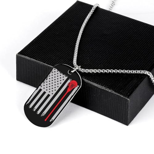 U.S.A. Flag Lacrosse Pendant Necklace for Men Women Silver Chain Jewelry with Customized Dog Tag4