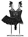 Mixxmix Women Lingerie Set with Garter 3 Piece Bodysuit Teddy Babydoll Black Lingerie Corset Rave Outfits for Women(Black,XL)