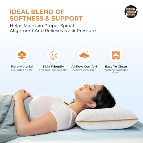 Image of CareFoam Memory Foam Pillow for Neck Pain Relief | Gel Infused Cooling Bed Pillow | Orthopedic Cervical Pillow for Back, Side & Stomach Sleepers | Soft & Supportive Washable Cover