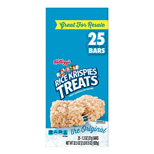Kellogg’s Rice Krispies Treats, Crispy Marshmallow Squares, Original, Single Serve, Display Box, 1.3 oz Bars (25 Count)
