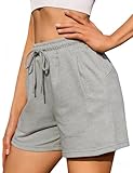 Litherday Shorts Mujer Algodón Verano Deportivos con Bolsillos y Cintura Elástica Suaves y Transpirables para Yoga Correr Casa Gris Claro L