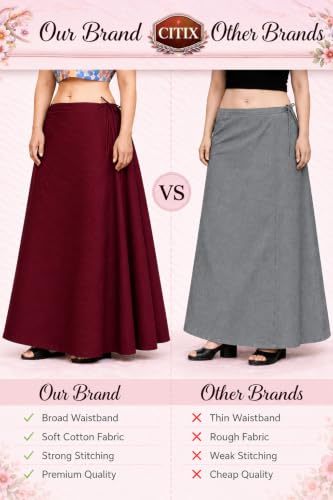Image of CITIX Pure Cotton Petticoat for Woman Saree | Adujastable Drawstring Waist