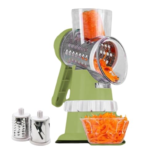 Rallador de queso manual, cortador de verduras giratorio, herramienta trituradora de cocina de acero inoxidable resistente, máquina cortadora de manivela de múltiples cuchillas con base de succión
