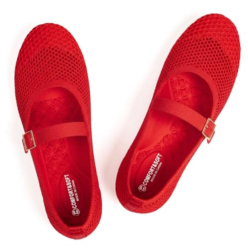 Image of Frank Mully Women's Mary Jane Flats Comfortable Dressy Ballet Flats Casual Round Toe Slip On Washable Knitted Fabric Office Work Woman Shoes