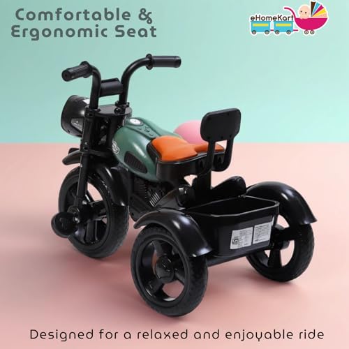 Image of eHomeKart Himalayan Kids Tricycle - Front Headlight, Musical - 1 Year to 5 Years - Trike for Indoor and Outdoor - Up to 30 Kgs - Made in India, Black