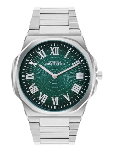 French Connection Textured Green Round Dial with Stainless Steel Strap Watch for Mens - FCN0125NSM