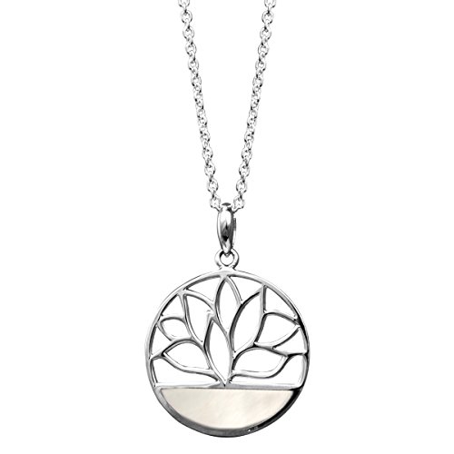 Boma Jewelry Sterling Silver Mother of Pearl Lotus Flower Necklace, 18 Inches