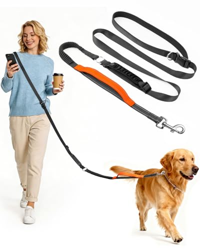 X XBEN Laisse Main Libre Chien, Laisse Canicross Chiens avec Double Poignée et Ceinture de Taille, Ceinture Canicross Chien pour Moyens Grands Chiens, pour...