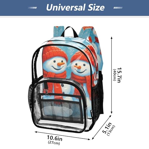 Clear Backpack for Women Cheerful Snowmen Red Hats Kids Girls Backpack Boys See through Approved Bag4