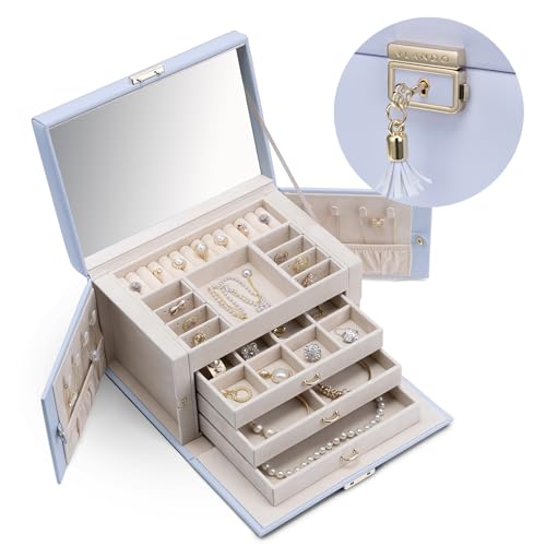 Boîte à bijoux contre les colliers emmêlés, coffret violet sécurisé clé - 2