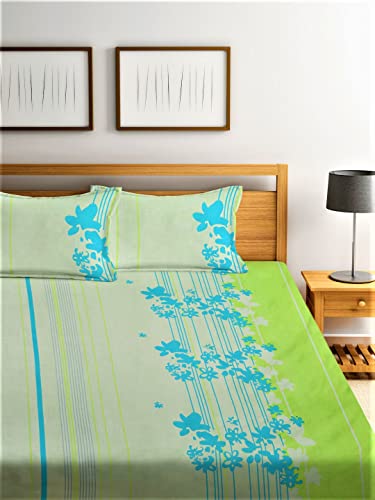 Image of Home Sizzler 210 TC Microfibre Green Double Bedsheet with 2 King Size Pillow Covers