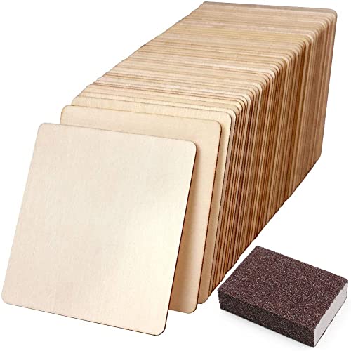 72 Pcs 4 Inches Unfinished Wood Squares Pieces With 1 Pack Sanding Sponge Natural Wood Coasters Wooden Square Cutouts For Coasters, Pyrography, Painting, Writing, Photo Props And Decorations #TOP14