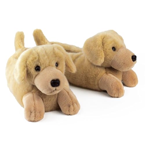Yellow Labrador Slippers for Women and Men - Fuzzy Plush Dog Slippers for Adults
