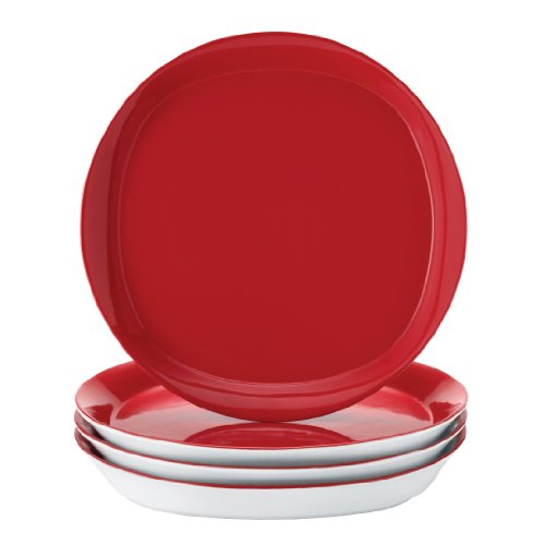 Rachael Ray Dinnerware Round and Square 4-Piece Stoneware Dinner Plate Set, Red