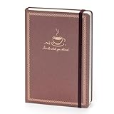 WETLOTE Notizbuch A5 Liniert mit Stoffbezug, Retro Golddruck Hardcover Journal mit 212 Seiten 80g Papier, Vintage Tagebuch mit Gummiband & Innentasche für Büro, Schule & Studium   Kaffeetasse