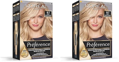 L'Oréal Paris Préférence Coloration Permanente Cheveux, Nuance : Oslo Blond Viking (9.1), Blond Très Clair Cendré (Lot de 2)