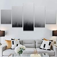 SIGNWIN 5 Panel Canvas Wall Art Foggy Scenery for Home Decorations Ready to Hang - 60