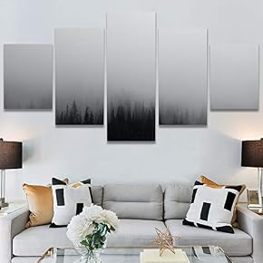 SIGNWIN 5 Panel Canvas Wall Art Foggy Scenery...