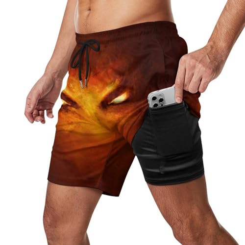 Mens Swim Trunks with Compression Liner, Men's Swimwear Devil Eyes Printed Beach Board Shorts2