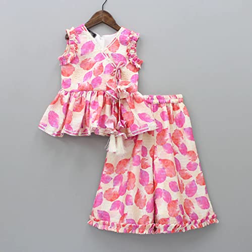 Image of Prawah Girls Printed Western Top and Orange Flared Palazzo for Girls 2 to 9 Years