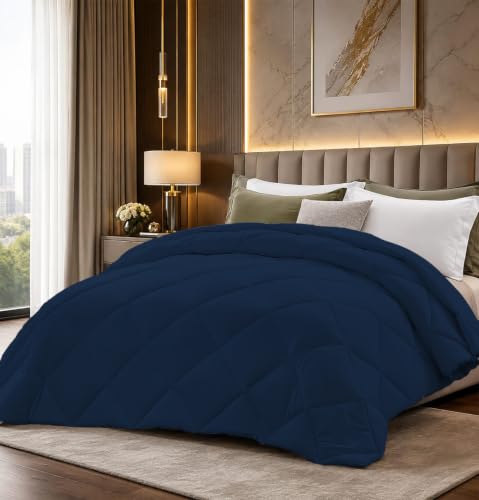Image of Super Comfort Microfiber 400 GSM Single Bed Comforter for Heavy Winter Blanket Quilt Diamond Stitch (60 inch x 90 inch Inches /152cm x 228cm) - Comforter Single Bed|Navy Blue