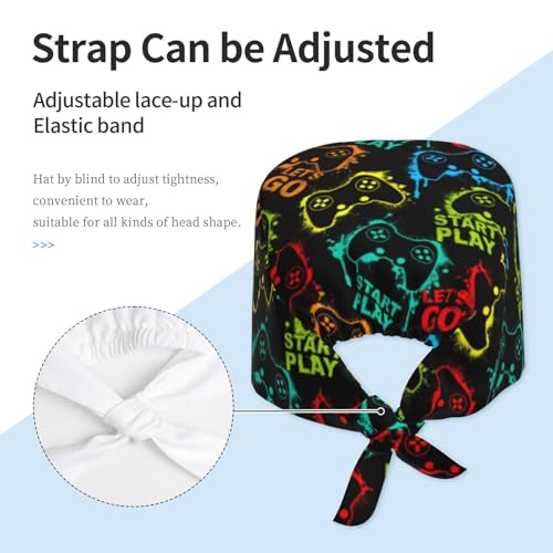Image of Working Cap Scrub Cap with Sweatband Adjustable Unisex Women Tie Back Hat Nurse Surgical Caps