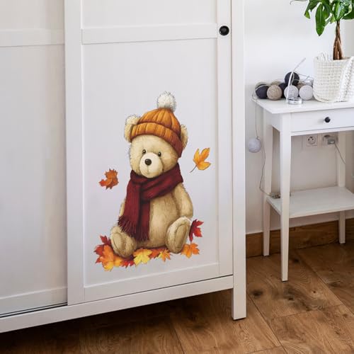 Vinilo decorativo oso con hojas de otoño, removible y resistente al agua miniatura 6