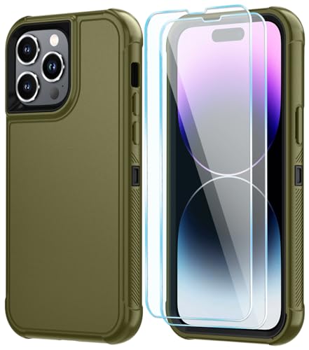 Image of SunStory Compatible with iPhone 14 Pro Max Case with HD Screen Protector, 3-Layer Heavy Duty Full-Body Cover,3 in 1 Hybrid Protective Case for iPhone 14 Pro Max 6.7 inch, ArmyGreen
