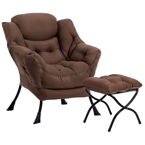HollyHOME Lazy Chair with Foldable Ottoman, Accent Comfy Lounge Armchair and Folding Footrest Stool, Leisure Sofa Reading Chair and Footstool for Living Room, Bedroom, Dorm,Coffee Brown by HollyHOME - Used condition - US$119.62