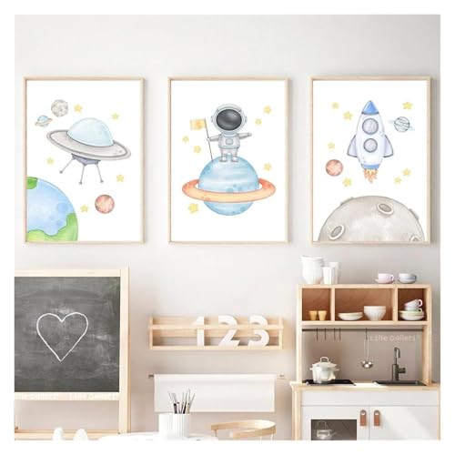 Cuadros de pared para niños educativos, lienzo del espacio para dormitorio infantil 4