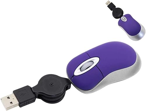 Ratón con cable, mini ratones de viaje pequeños con cable retráctil, bolsillo compacto portátil, pequeño, de mano, pequeño mouse USB-A morado para
