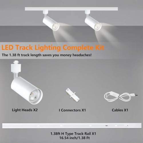 Image of LED Track Lighting Kit 4000K 10W 2PCS Black H Type Plug in