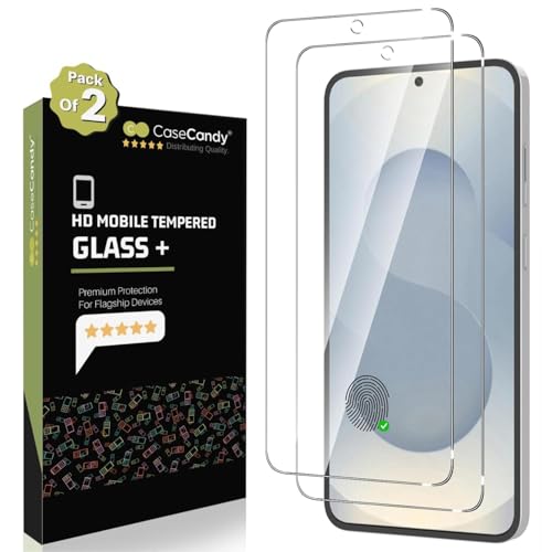 Image of Casecandy - [Pack of 2 Tempered Glass Screen Protector for Samsung Galaxy S25 / Samsung Galaxy S24 - Easy Application Kit /Bubble Free /HD /Fingerprint Working
