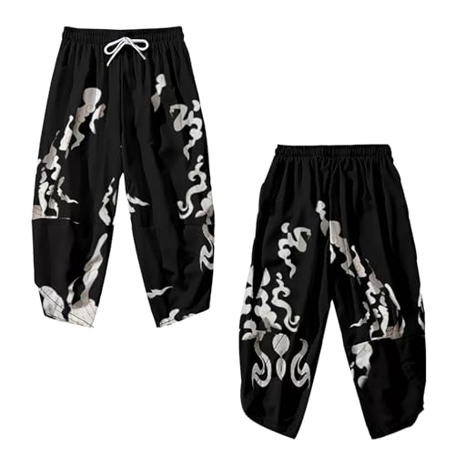 Pantalon de jogging pour homme - Style traditionnel thaïlandais - Style japonais - Pantalon kimono - Jambes larges - Pantalon de loisirs Harajuku Streetwear...