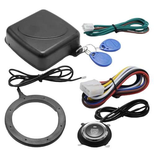 MDEOOSKY 12V Car Alarm System with RFID Keyless Entry & Push Start Button Kit, Engine Start Stop Ignition Switch for Vehicle Anti-Theft Security