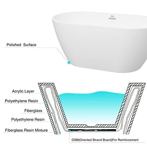 Ferdy Bali 55" Acrylic Freestanding Bathtub, Gracefully Shaped Freestanding Soaking Bathtub, Glossy White Cupc Certified, Toe-Tap Chrome Drain And Classic Slotted Overflow Included #TOP5