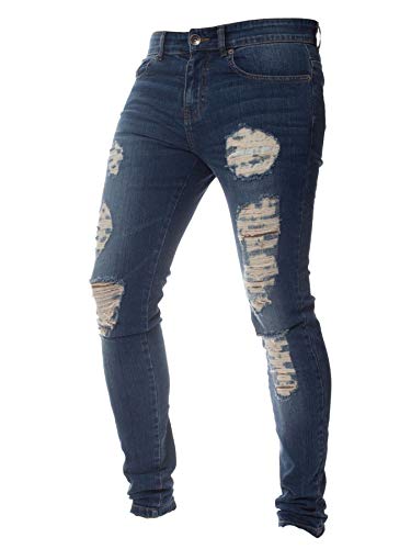 Andongnywell Men's Stretchy Ripped Skinny Biker Jeans Slim Fit Denim Pants Zipper Pencil Pant Trousers