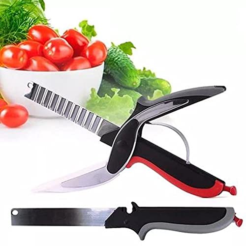 tesoura cortar legumes verduras tabua de corte picar fatiar 2 em 1 frutas clever cutter