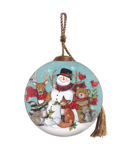 Inner Beauty 2111011 Snowman and Animals Hand Painted Glass Ornament,