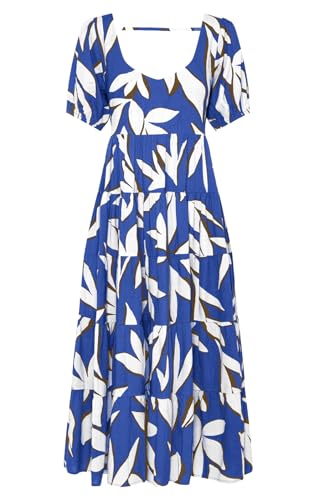 Image of PRETTYGARDEN Puff Short Sleeve Cewneck Floral Long Fall Dresses for Women 2025 Flowy Tiered Hem Maxi Wedding Guest Dress
