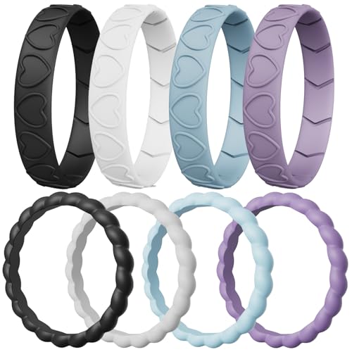 Silicone Wedding Ring for Women,Thin and Stackble Braided Rubber Wedding Bands,No-Toxic,Skin Safe,1/4/5/6/7/8 Variety Multipack