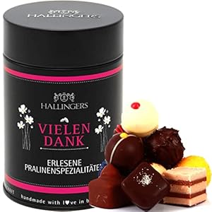 Hallingers 12 Manufaktur-Pralinen handgemacht, ohne Alkohol (150g) – Dankeschön (Premiumdose) – Danke 2023, Für Sie#Für…