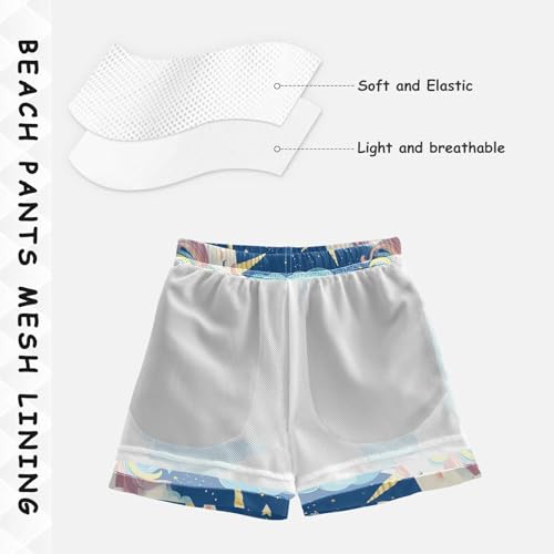 Pigsaly Boys Swim Trunks Colorful Happy Unicorns Rainbow Boys Board Shorts Swimsuit Swimwear Summer Bathing Suit 4T4