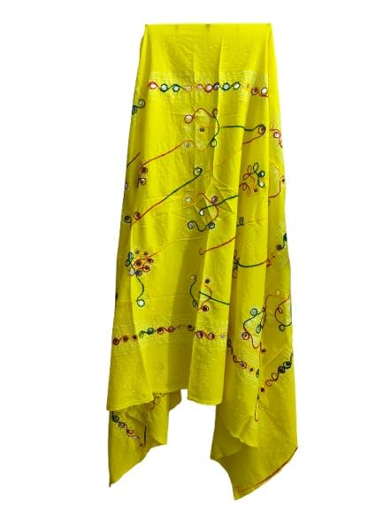 Image of Women Dupatta Yellow with Mirror Work Embroidery