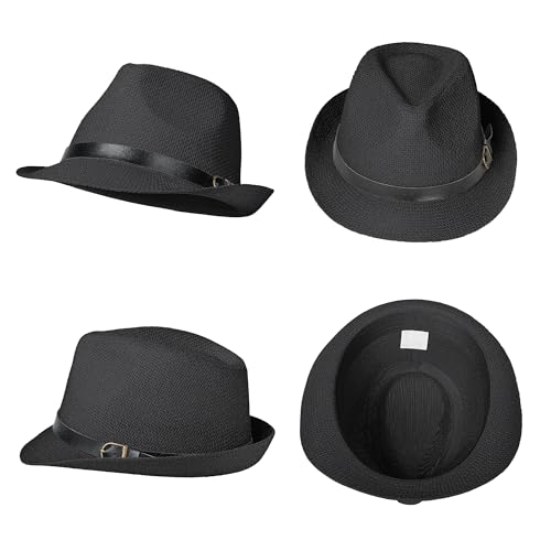Image of Straw Trilby Fedora Hat for Men Women 1920s Panama Hat Short Brim Summer Beach Sun Hat with Band